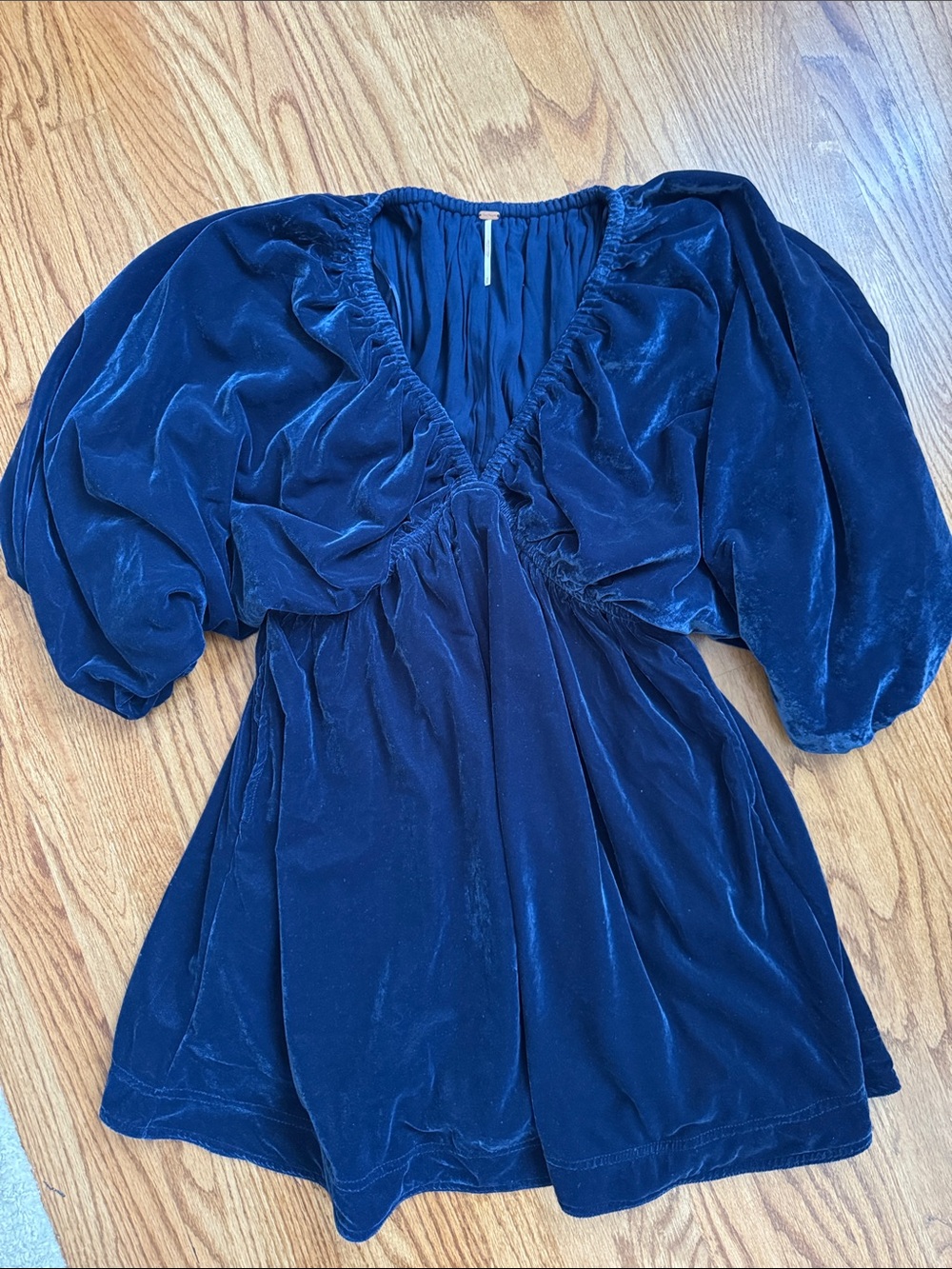 FREE PEOPLE Velvet Puff-Sleeve V-Neck Tunic